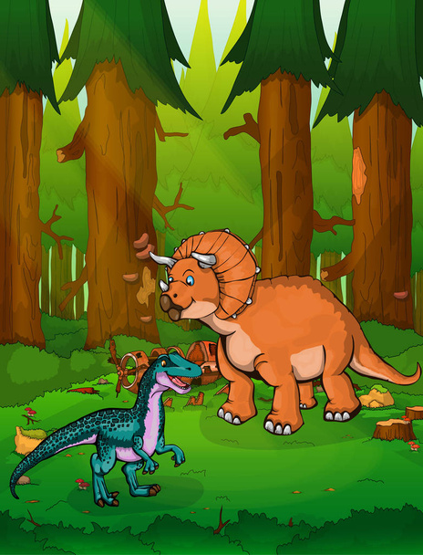 Triceratops on the background of a forest. - Vector, Image