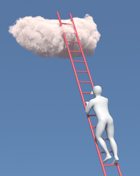 Абстрактный белый человек забирается на облако
 - Фото, изображение