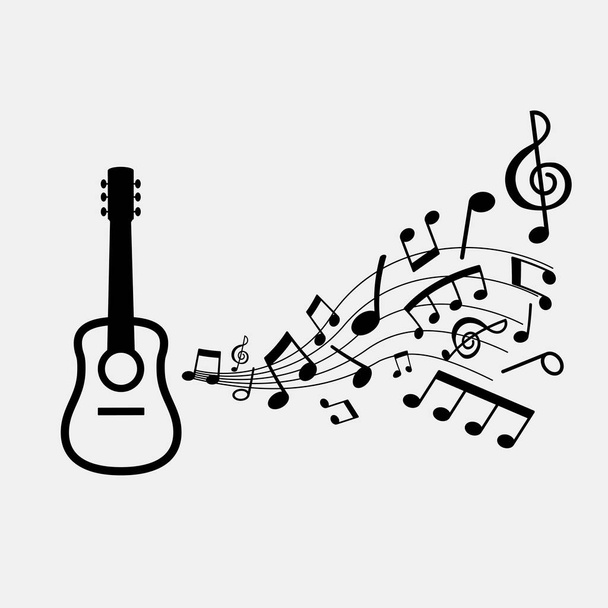 vector illustration banner musical notes and guitar - Вектор,изображение