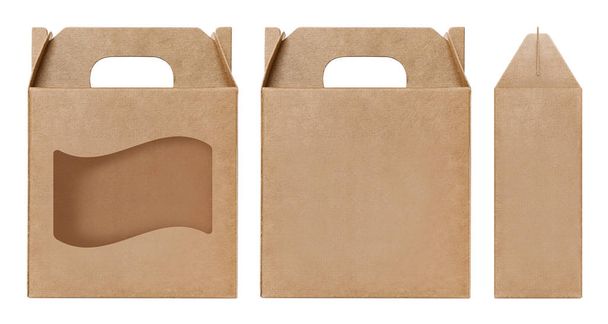 Box brown window shape cut out Packaging template, Empty kraft Box Cardboard isolated white background, Boxes Paper kraft natural material, Gift Box Brown Paper from Industrial Packaging carton - Photo, Image