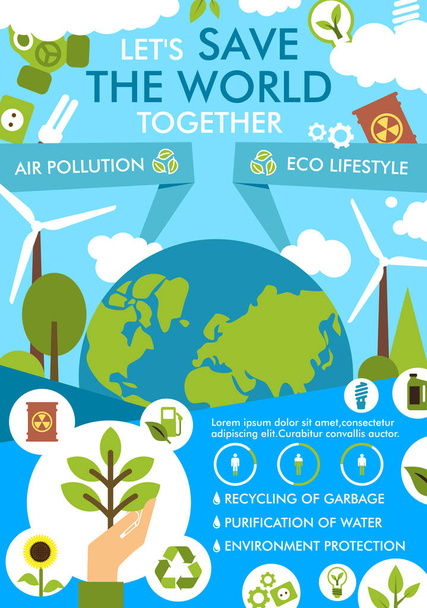 Προστασία του περιβάλλοντος και οικολογίας επίπεδη banner - Διάνυσμα, εικόνα