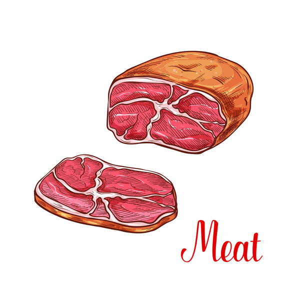 Vlees "briskets" aangeduide schets met segment van rundvlees of varkensvlees - Vector, afbeelding
