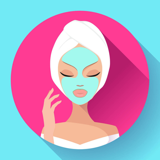 Spa Γυναίκα εφαρμογή προσώπου Μάσκα καθαρισμού. Θεραπείες ομορφιάς - Διάνυσμα, εικόνα
