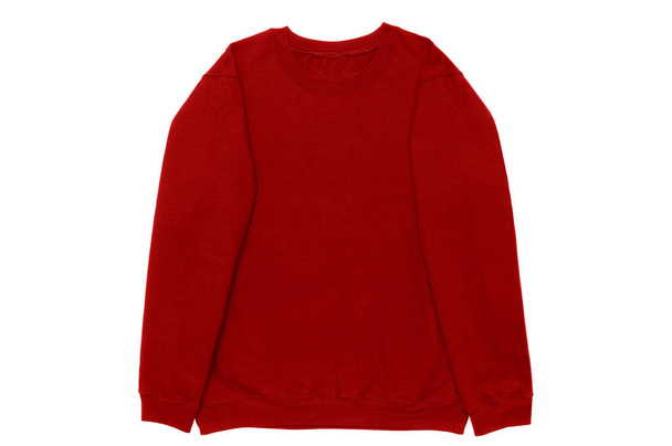 Blanko Sweatshirt Farbe rot Vorlage Vorderarmansicht auf weißem Hintergrund - Foto, Bild