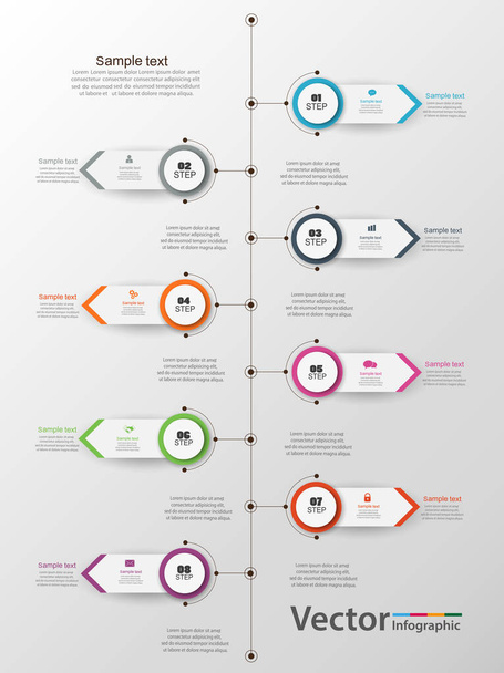 Vector infographics timeline design template with 8 steps. Can be used for content, business, infographic, diagram, network, flowchart, process diagram, time line. Vector eps 10 - Vektor, obrázek