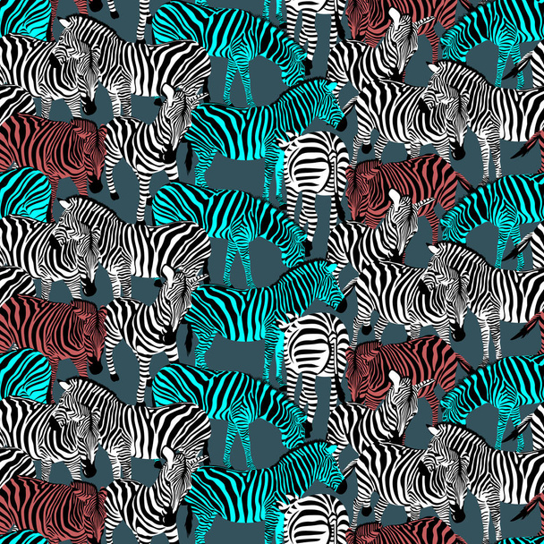 Padrão sem costura zebra colorida. Textura animal selvagem. Listrado preto e cores. design textura de tecido na moda, ilustração vetorial
. - Vetor, Imagem