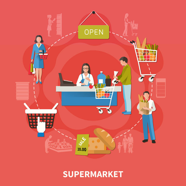 スーパー マーケットのレジの組成 - ベクター画像