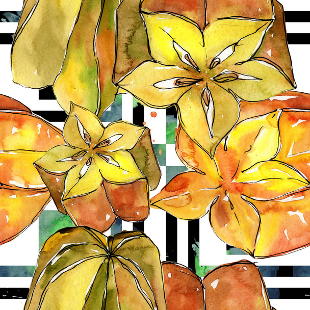 Carambola exótica fruta selvagem em um padrão de estilo aquarela
. - Foto, Imagem