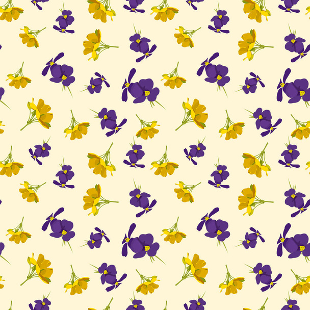 seamless cute purple and yellow floral pattern, vector, illustration - Vettoriali, immagini