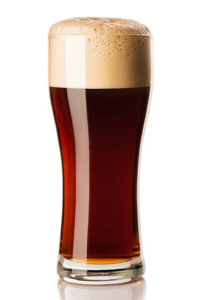 Mug of frosty dark beer with foam isolated on a white background - Photo, Image