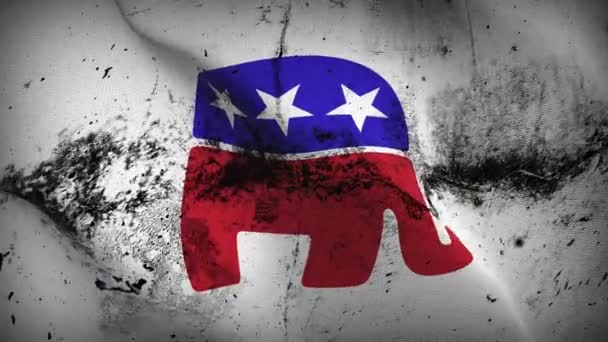 United States republican party symbol grunge flag waving loop. United States republican party symbol dirty flag blowing on wind. - Footage, Video