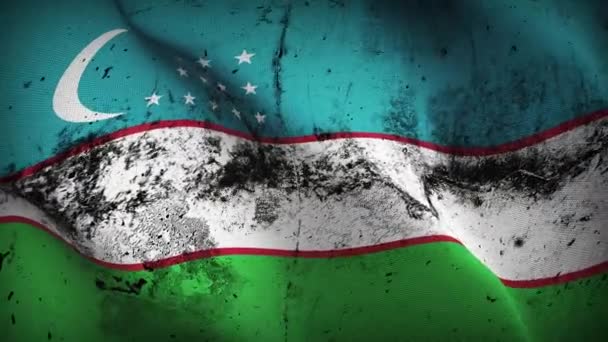 Özbekistan grunge bayrak sallama döngüsü. Özbekistan 'ın kirli bayrağı rüzgarda dalgalanıyor. - Video, Çekim