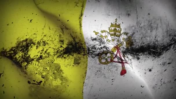 Vatikán város grunge zászló lengő hurkot. Vatikán piszkos zászló fúj a szél. - Felvétel, videó