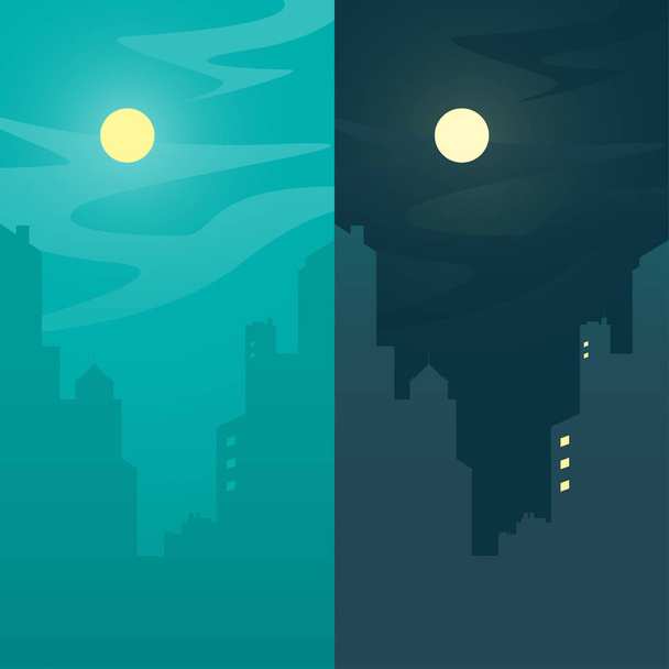 Stadt Ansicht, Tag und Nacht Stadt Hintergrundkonzept, Vektor Illustr - Vektor, Bild