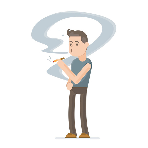 Νεαρός άνδρας το κάπνισμα τσιγάρων. Διανυσματικό χαρακτήρα καρτούν εικονογράφηση.  - Διάνυσμα, εικόνα