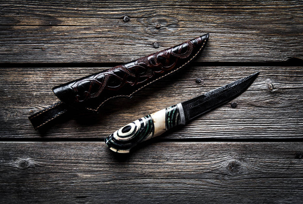 Knife handmade from steel and wood handle - Φωτογραφία, εικόνα