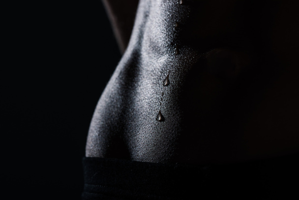close up view of sweaty abs of sportswoman, black and white - Φωτογραφία, εικόνα