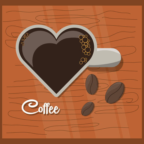 flat cup of coffee in the shape of a heart - Вектор,изображение