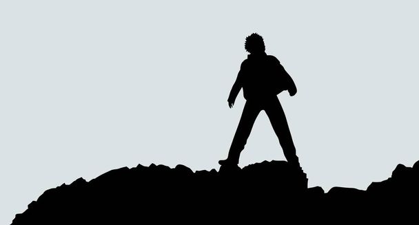 male silhouette on the top of a windy cliff - Vector, Image