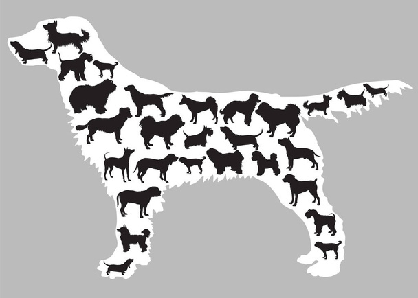Dogs silhouettes inside one dog - Vector, Image