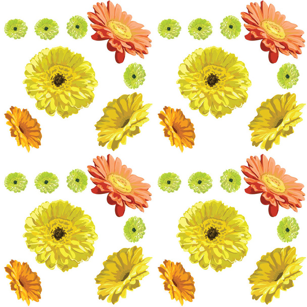 Gerbera květiny bezešvé vzor na bílém pozadí, žluté, nebo - Vektor, obrázek