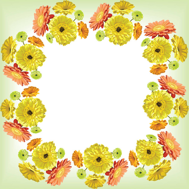 Gerbera flores-marco para la felicitación de un suavemente verde y w
 - Vector, Imagen