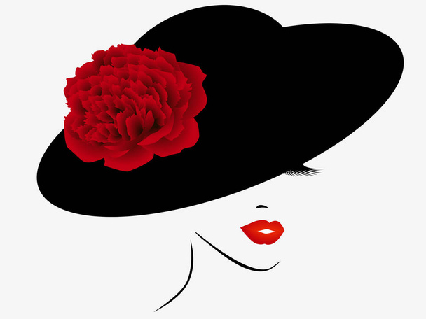 Portrét dívky v klobouku s červeným Pinďa. - Vektor, obrázek