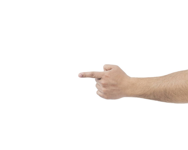 Zeigt die männliche Hand. isoliert auf weißem Hintergrund - Foto, Bild