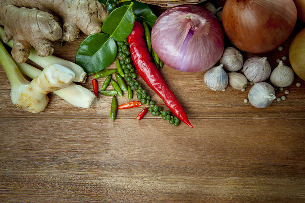 thai spicy food on top of wood table  - Foto, Imagem