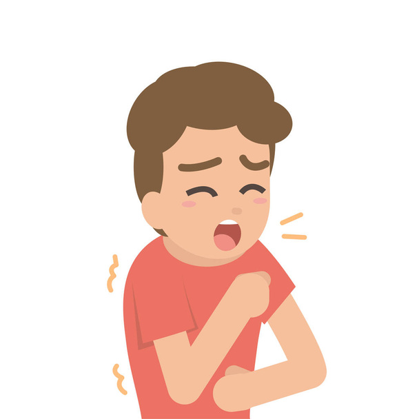 young man coughing, sickness allergy concept, Vector flat illustration. - Vector, Image