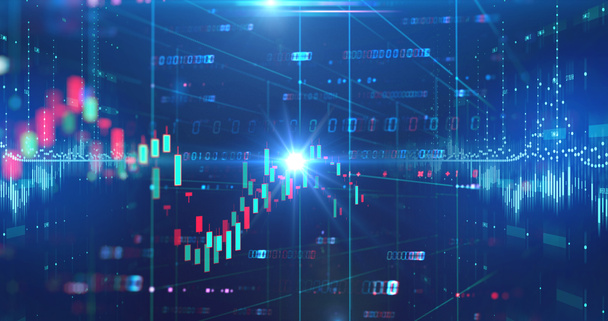 экран графика фондового рынка на технологическом фоне
 - Фото, изображение