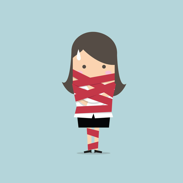 Businesswoman caught in red tape vector - Vector, Image