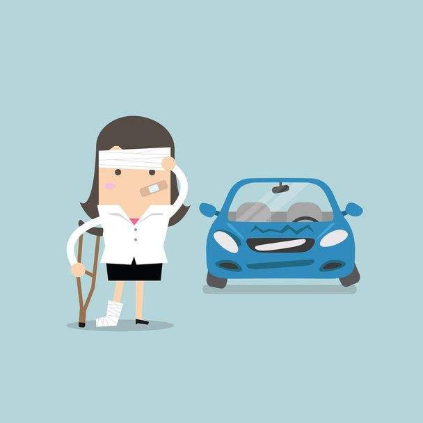 Businesswoman be injured with car accident vector - Vector, Image