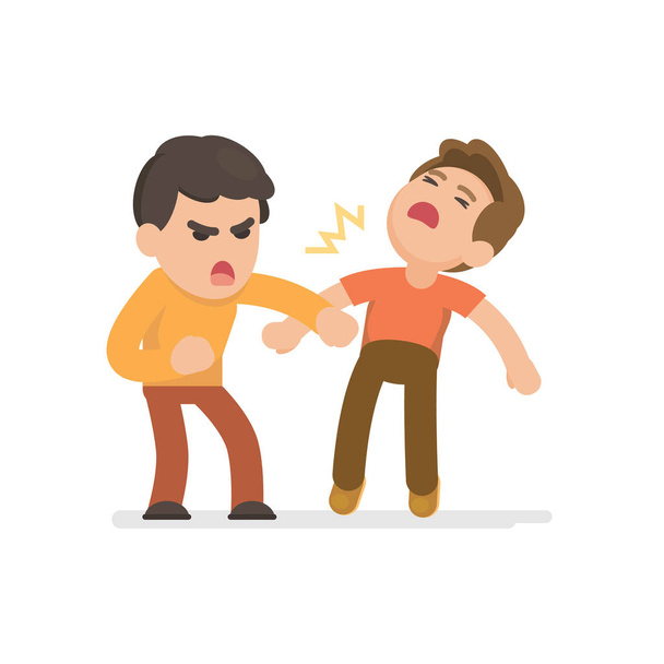 Két fiatal férfi küzd, dühös és kiabálás egymásra, vektor  - Vektor, kép