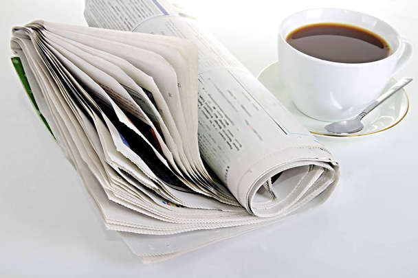 newspaper with glasses on table - Photo, Image