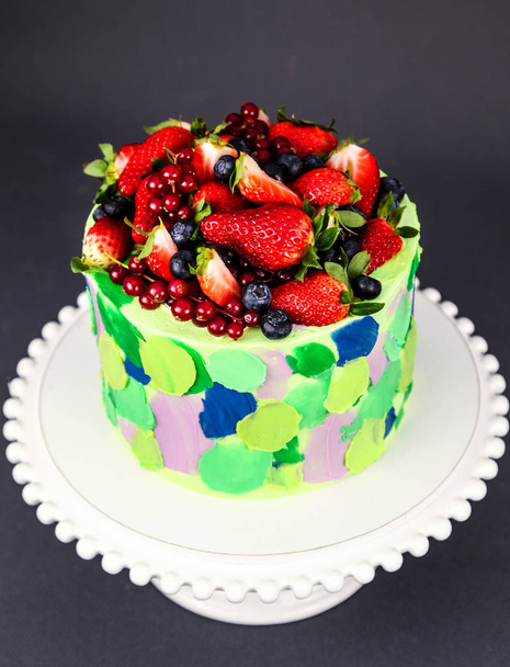 Colorful strawberry and blueberry cake - Photo, Image