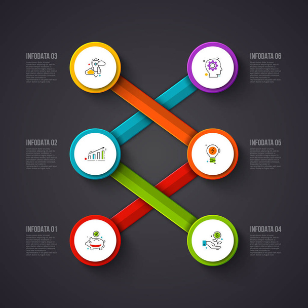 Creative concept for dark infographic. Business data visualization. Abstract circle elements of graph, diagram with 6 steps, options, parts or processes. Vector business template for presentation. - Vector, Image