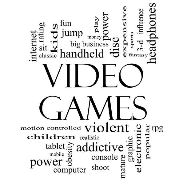 videohry slovo mrak koncepce v černé a bílé - Fotografie, Obrázek
