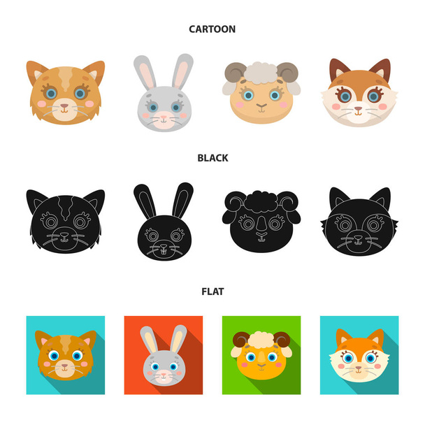Cat, rabbit, fox, sheep. Animal muzzle set collection icons in cartoon,black,flat style vector symbol stock illustration web. - Vetor, Imagem