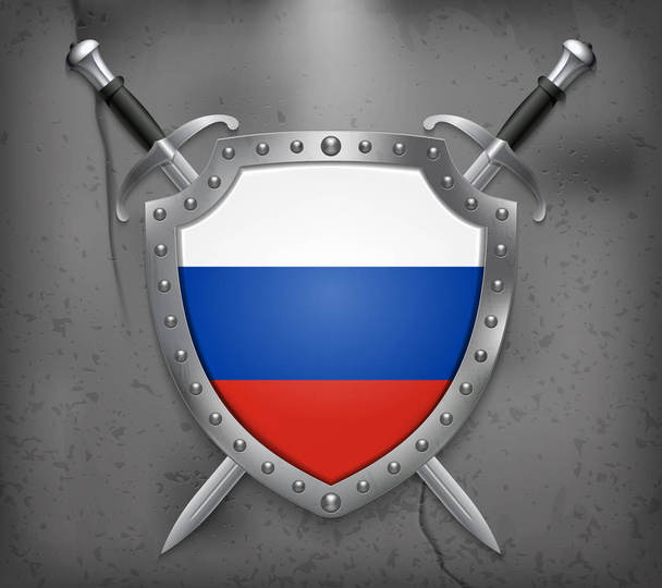 Oroszország zászlaja. A pajzs a nemzeti zászlót. Két, egymást keresztező kardot - Vektor, kép
