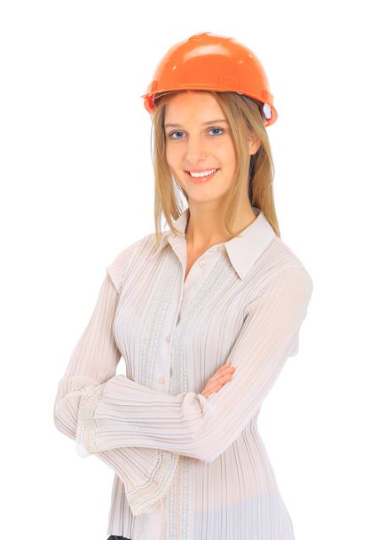A woman engineer in helmet. - Fotó, kép