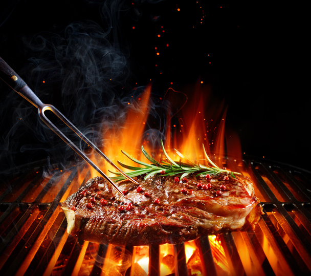 Entrecote Beef Steak On Grill With Rosemary Pepper And Salt - Photo, Image