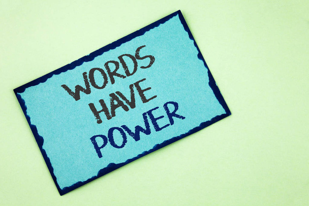 Conceptual hand writing showing Words Have Power. Business photo text Statements you say have the capacity to change your reality written on Sticky Note Paper on plain background. - Foto, imagen