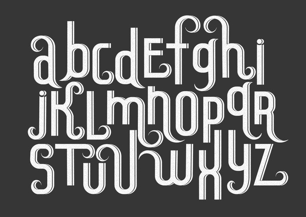 Vector alphabet set. Lowercase 3d letters with decorative flourishes and fine texture in the Art Nouveau style. White letters on black background. - Vecteur, image