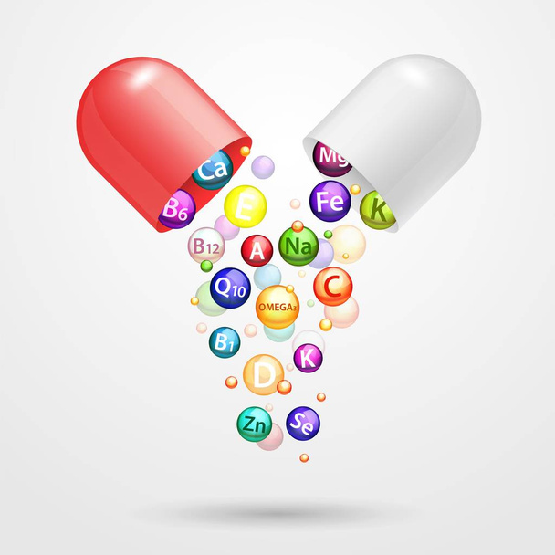 Vitamin complex pharmaceutical capsule vector realistic illustration - Vektor, Bild