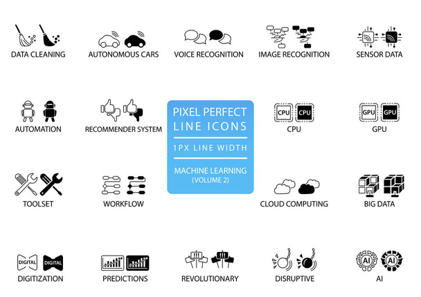Pixel perfect thin line icons and symbols for machine learning / deep learning / artificial intelligence. - Vector, Image