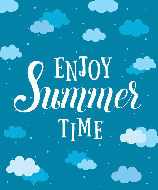 Disfruta de la tarjeta vectorial Summer Time con nubes y estrellas en el cielo
 - Vector, Imagen
