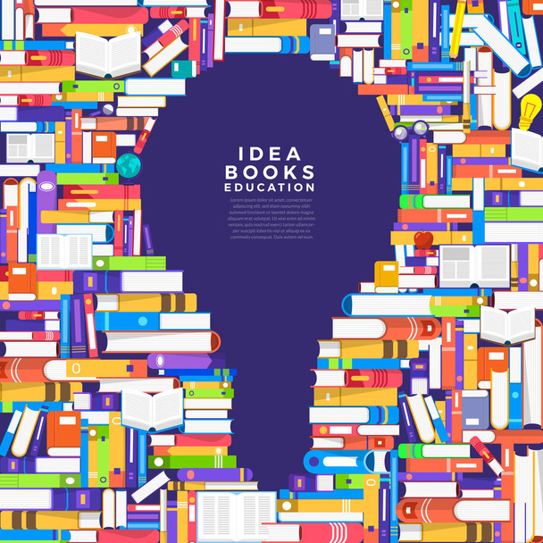Montón de libros formados en bombilla, icono de la idea
  - Vector, Imagen