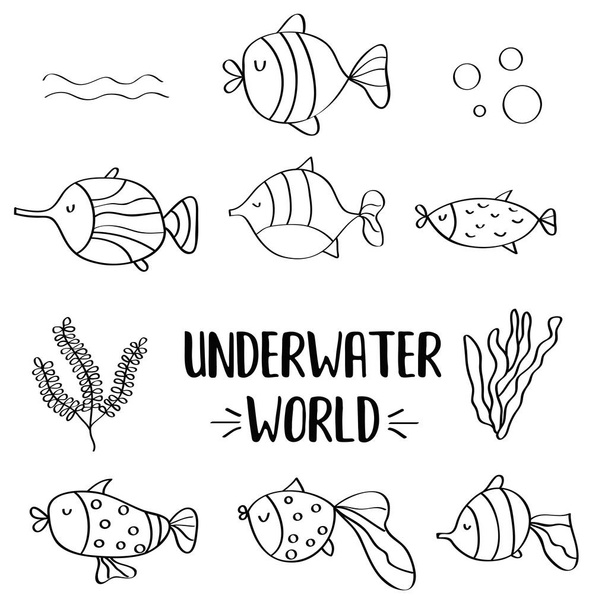 doodle poissons ensemble pour colorig
 - Vecteur, image