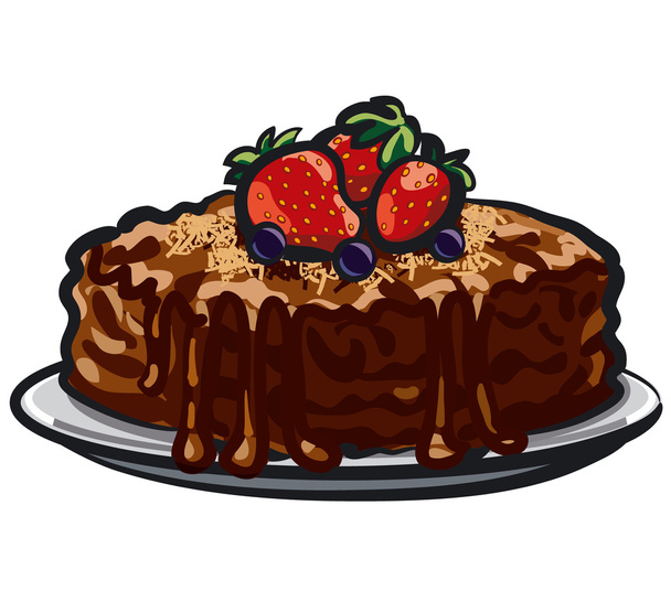 Chocolate tart with berries - Vector, Image